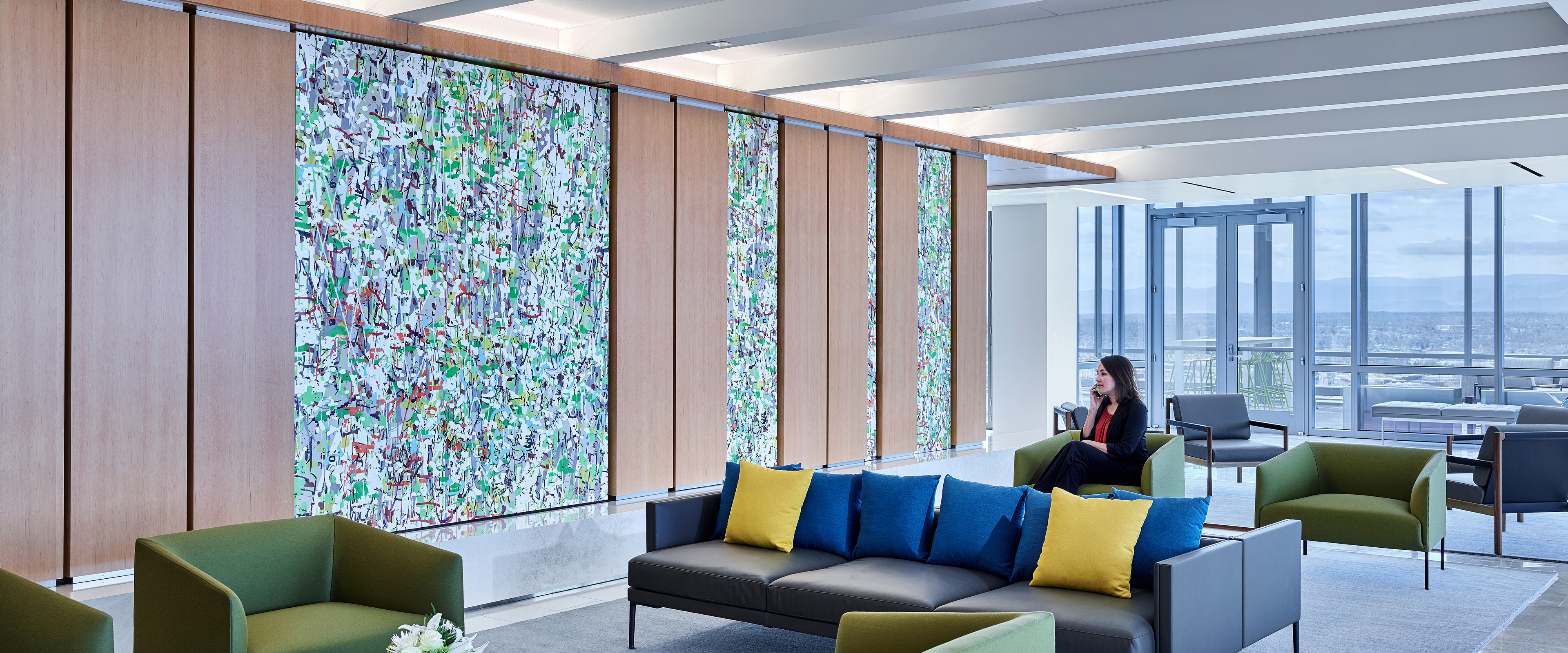 Amy Ellingson — Variation in Four Parts (green, gold, white), Polsinelli, Denver, in situ